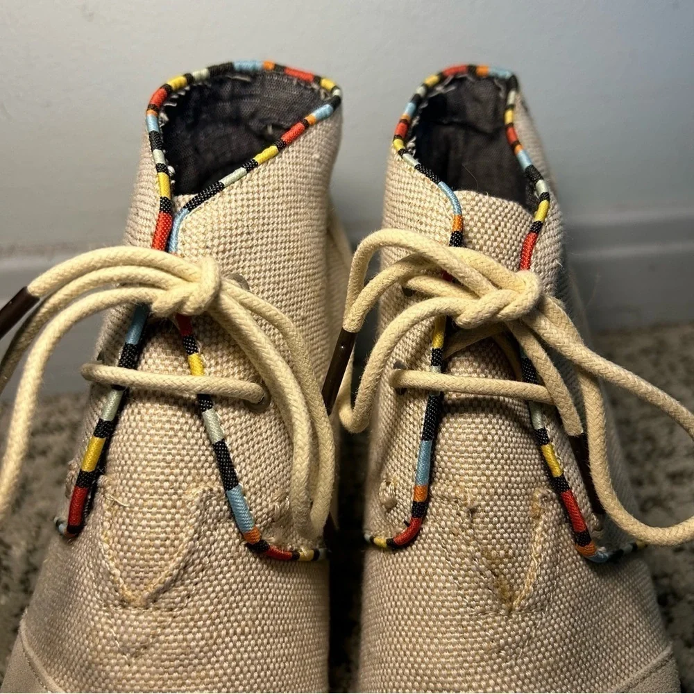 TOMS Whisper Suede Desert Canvas Lace Up Cork Wedge Size 7